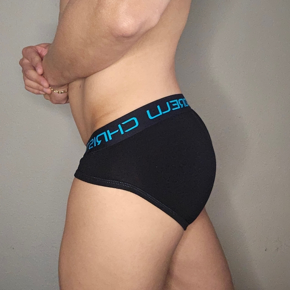Andrew Christian Black Briefs with Blue Highlights - Picture 3 of 7
